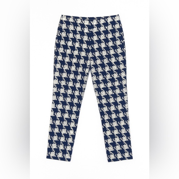 Zara Basic Navy Houndstooth Slim Ankle Pants | Y2K Preppy Workwear Trousers L - Picture 1 of 11